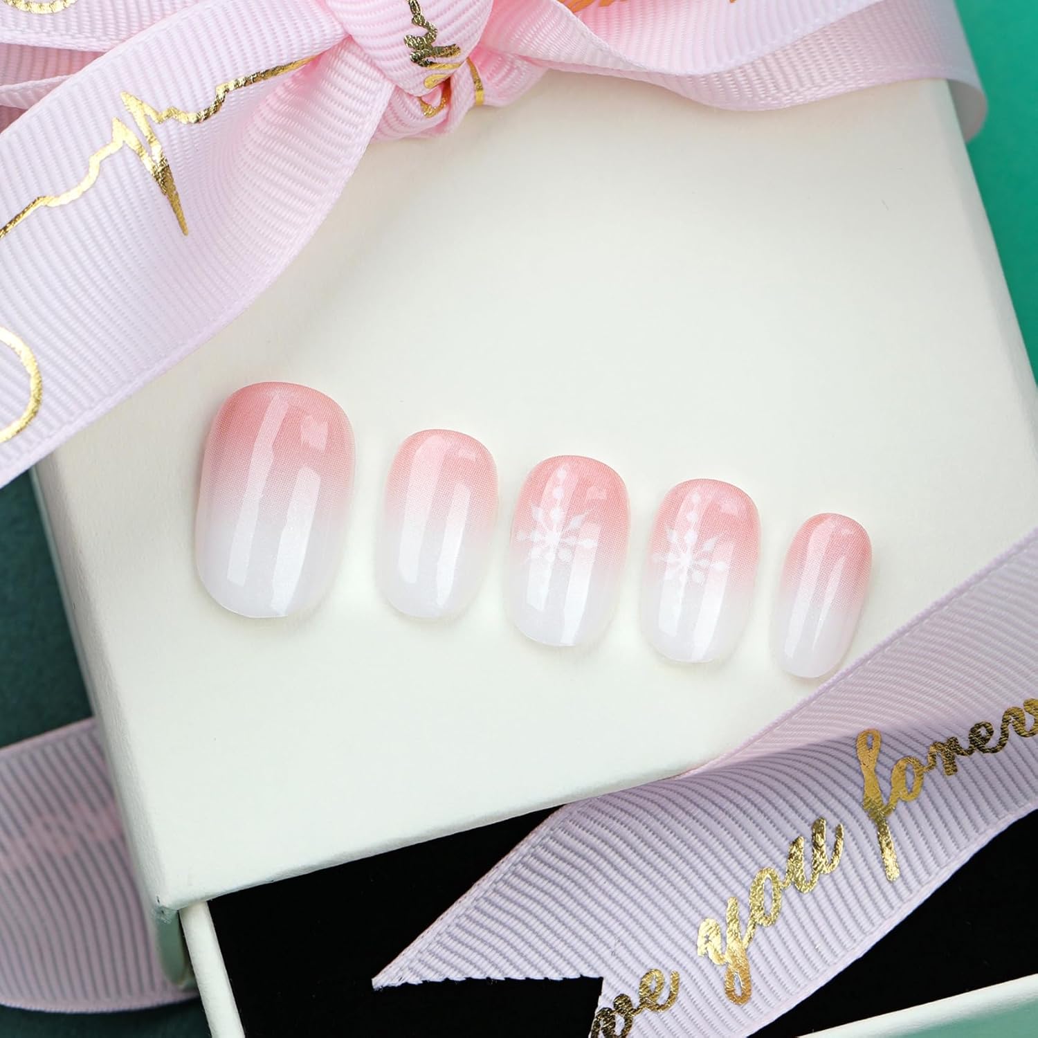 24Pcs French Tip Fake Nails Christmas Almond Press on Nails White Glitter False Nails Full Cover Short Fake Nails Snowflake Stick on Nails Cute Sparkly Acrylic Nails Christmas Glue on Nails for Women