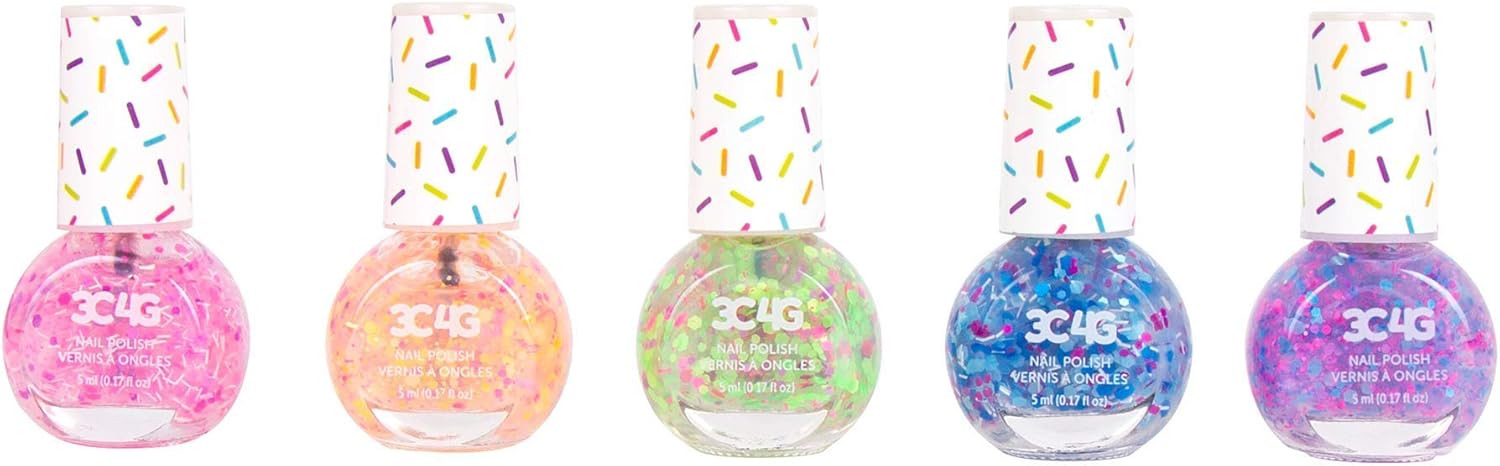 3C4G Confetti Nail Polish Set for Girls & Teens – 5 Fun, Non-Toxic Colors with Sparkling Confetti, Safe Nail Polish Kit for Kids Ages 8+ Perfect for Birthdays, Parties & DIY Manicures Make It Real