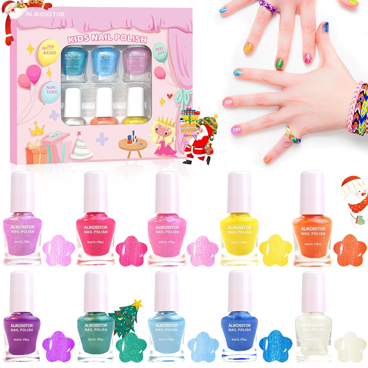 Kids Nail Polish – Glitter Nail Polish Set for Girls, 10 Sparkle Colors Quick Dry Non-Toxic Peel Off Water Based Nail Polish Toys Kit for Toddler Teen